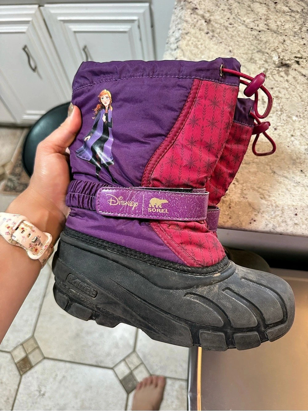 Sorel Disney Frozen Anna Snow Flurry Boots Purple & Red Girls US 2